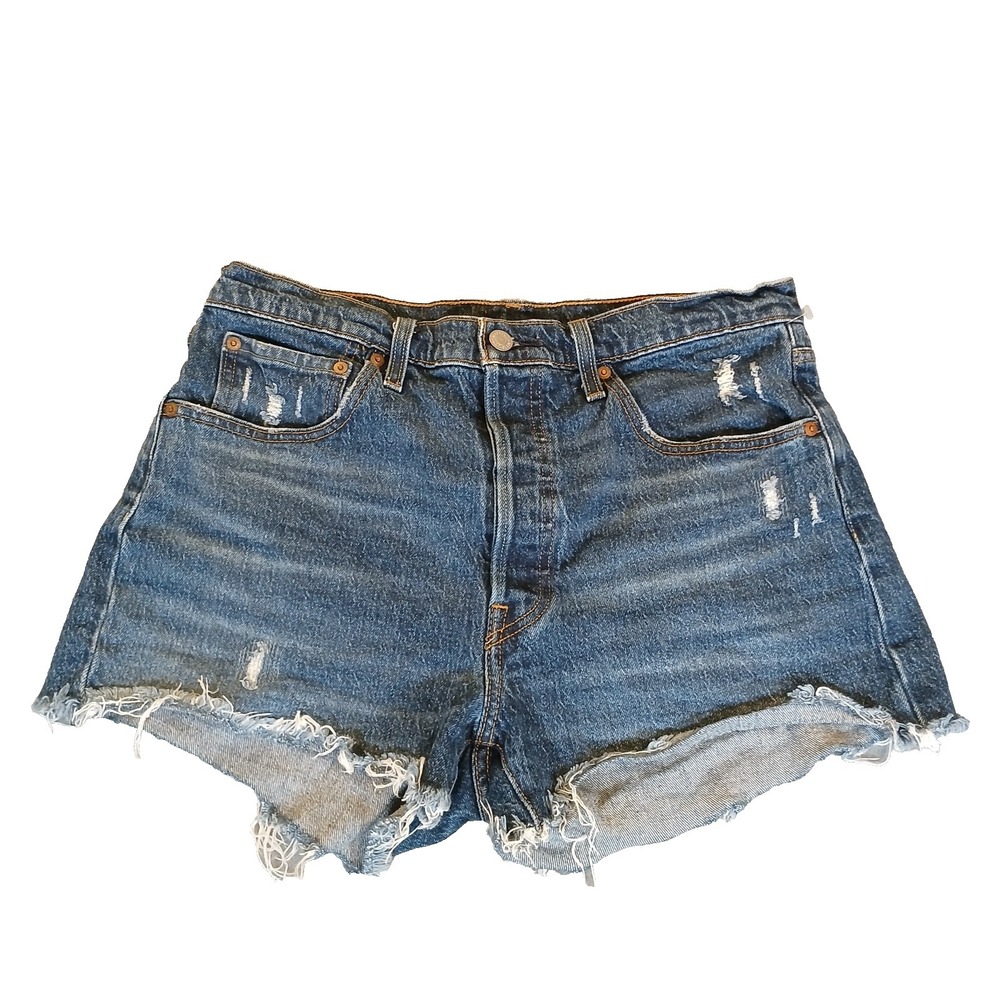 Levi's 501 Original Cut Off Denim Shorts Womens 31 Blue Button Fly High Rise